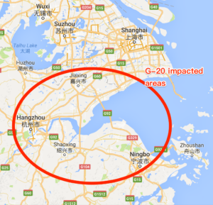 G-20 Summit Impacted Areas: Hangzhou, Shaoxing, Jiaxing, Yuyao, Ningbo