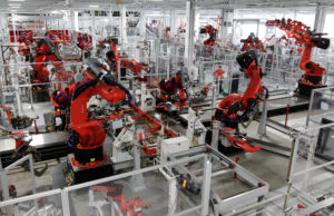 In an automated factory, the robots have taken over